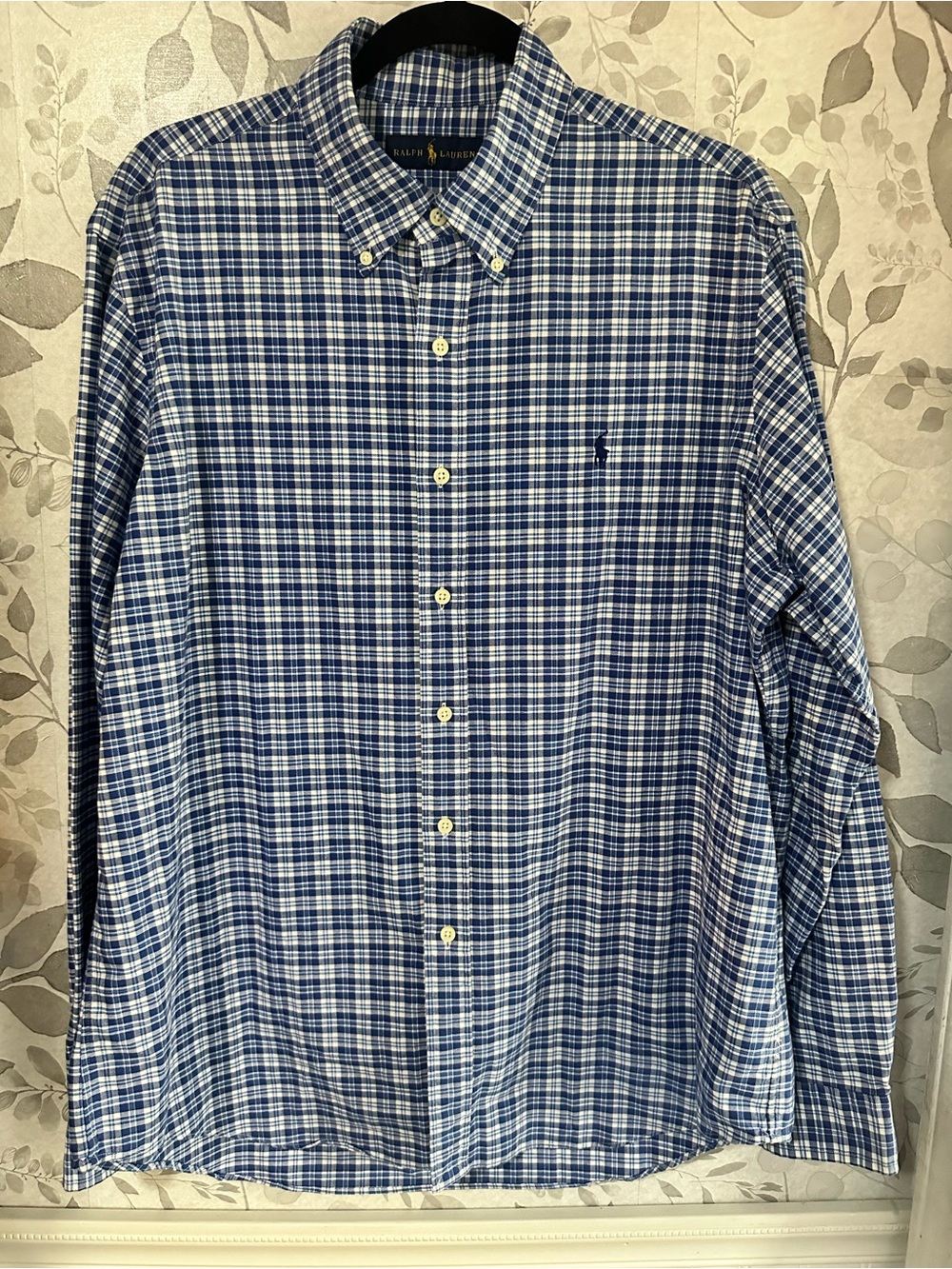 Ralph Lauren Blue and White Plaid Button-Down Shirt